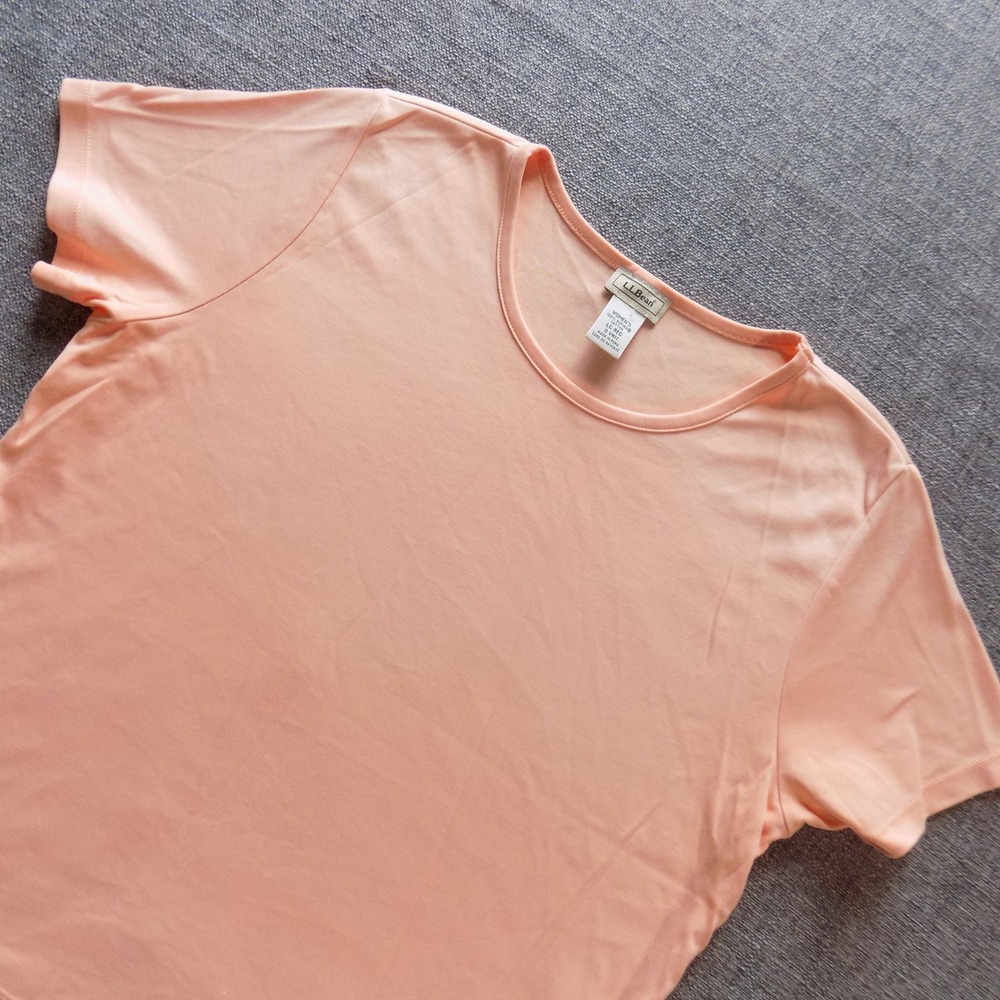 LL Bean T-Shirt Womens Large LG Regular Peach Good Supima Cotton Short Sleeve
